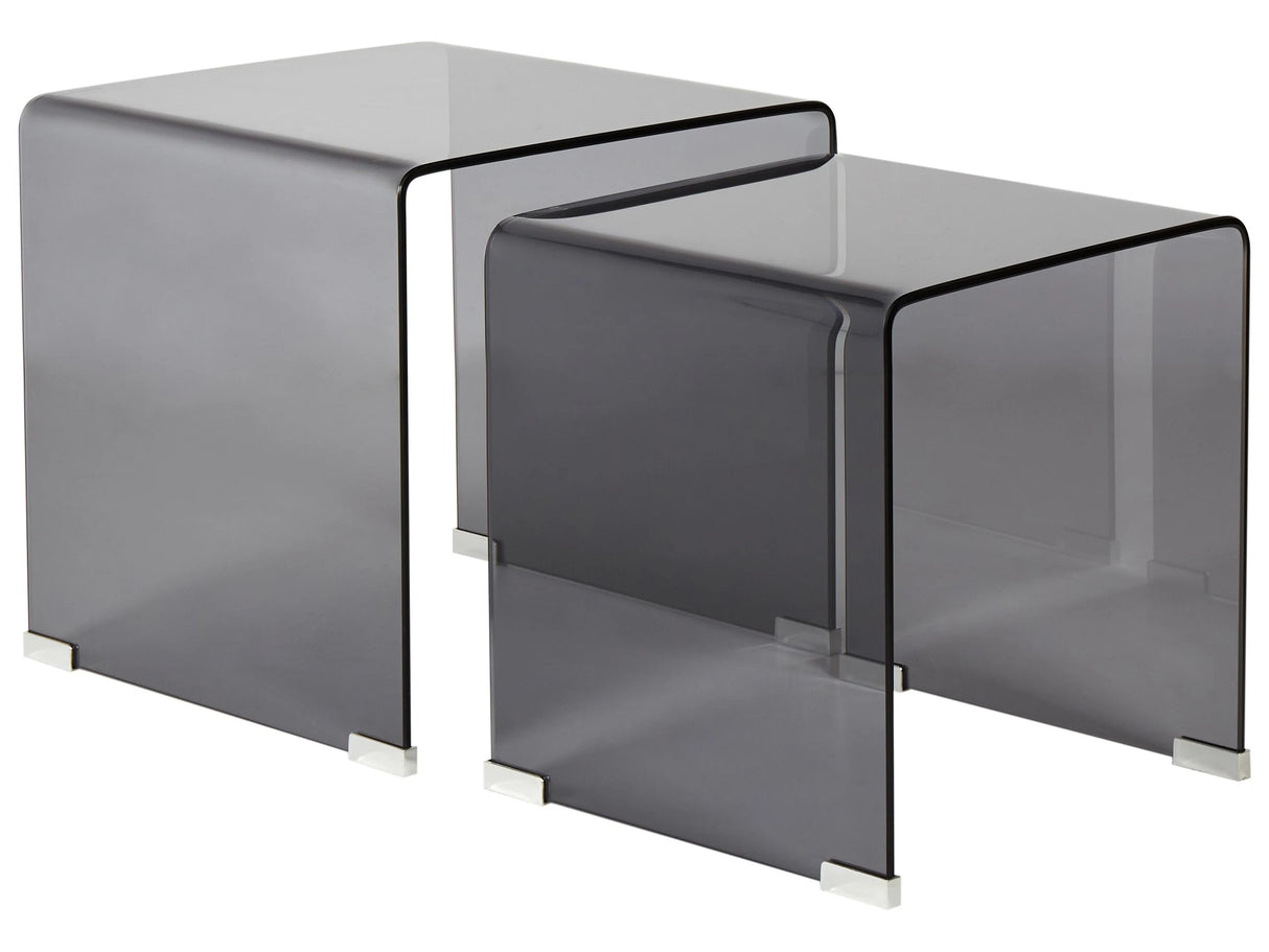 Nest of 2 Side Tables Black Transparent Glass Rectangular Minimalist Beliani