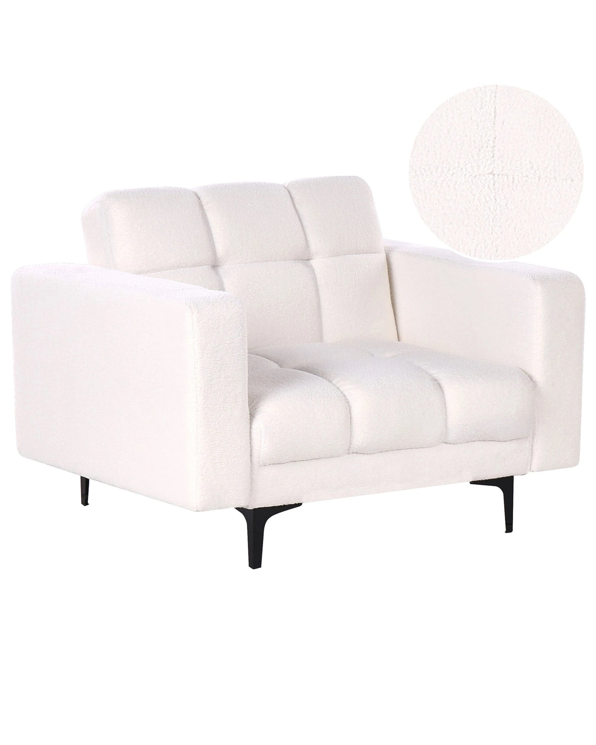 Armchair White Boucle Upholstery Reclining Backrest 3 Positions Beliani