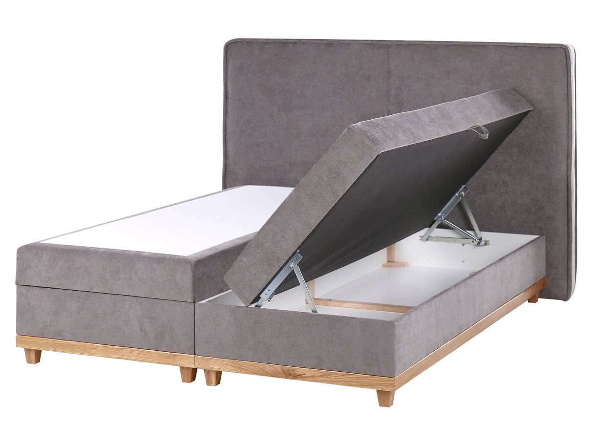EU King Size Divan Bed with Storage Taupe Fabric 5ft3 Upholstery with Bonell Spring Mattress Beliani