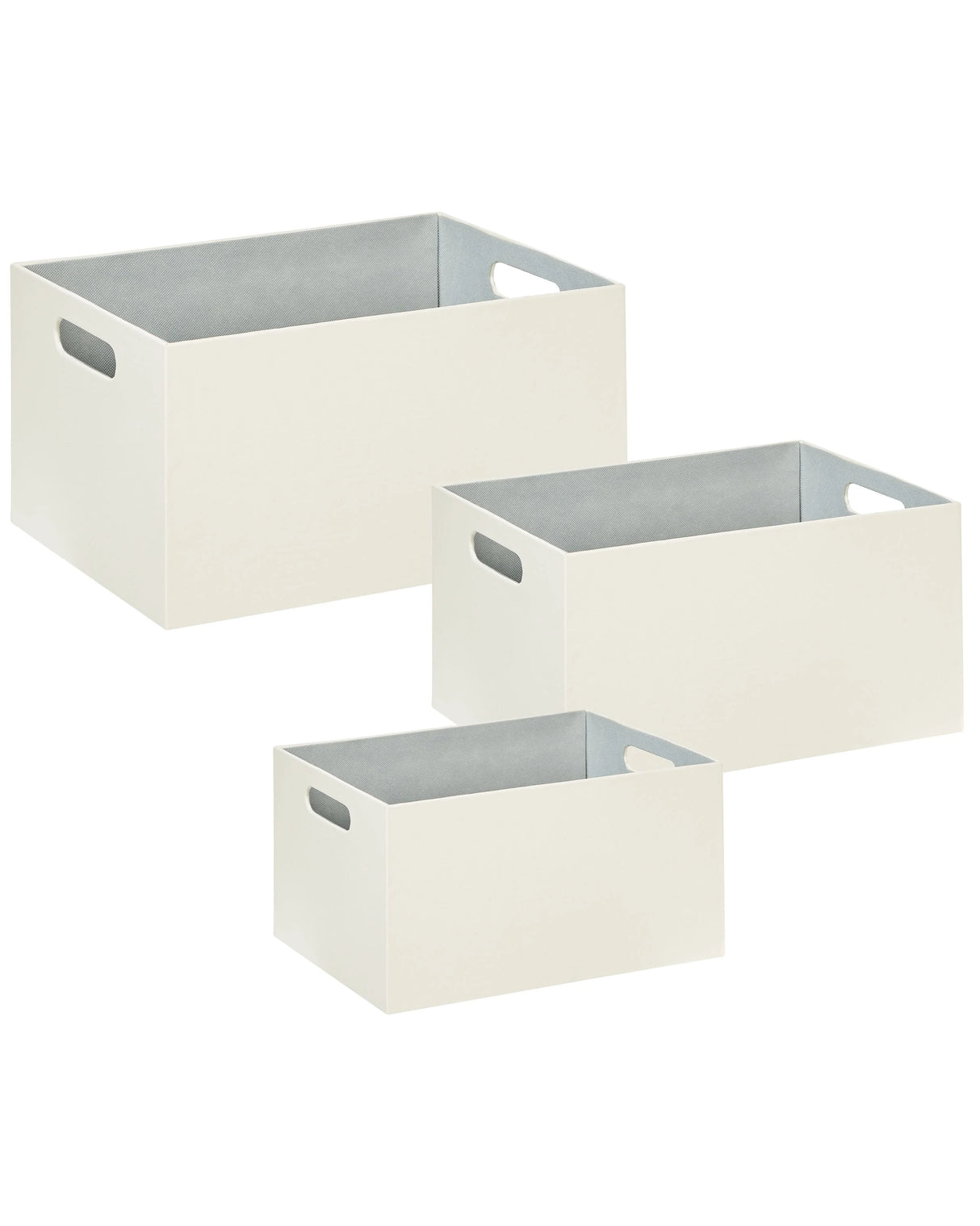 Set of 3 Storage Baskets Beige Faux Leather Handmade with Handles Shelving Box Modern Design Beliani