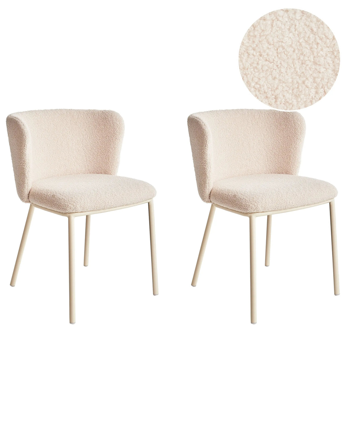 Set of 2 Dining Chairs Light Beige Boucle Upholstery Beige Metal Legs Armless Curved Backrest Modern Contemporary Design Beliani