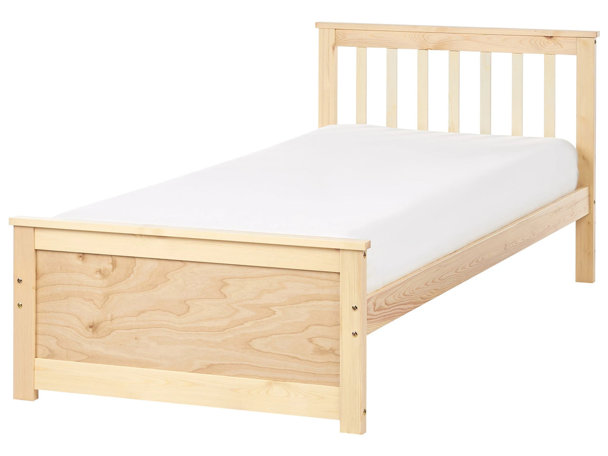 Bed Frame Light Brown Pine Wood MDF EU Single Size 3ft Headboard Minimalist Beliani