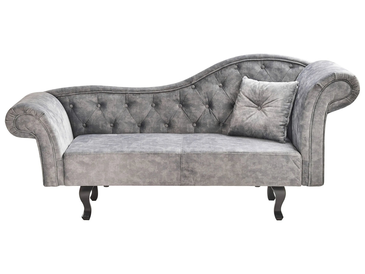 Chaise Lounge Grey Velvet Button Tufted Upholstery Right Hand with Cushion Retro Traditional Style Easy Clean Pet Friendly Beliani