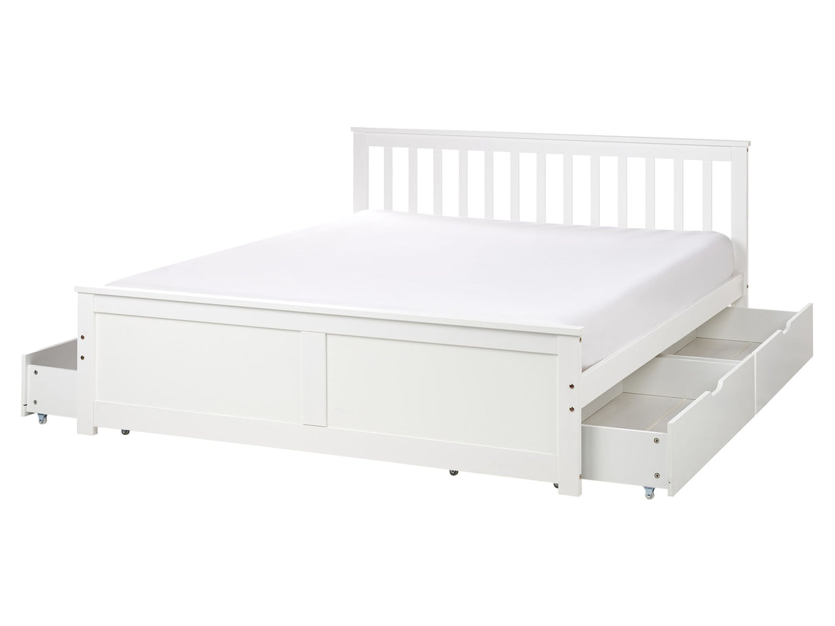 Bed Frame White Pine Wood MDF Storage Set of 4 Drawers EU King Size 5ft3 Headboard Minimalist Beliani
