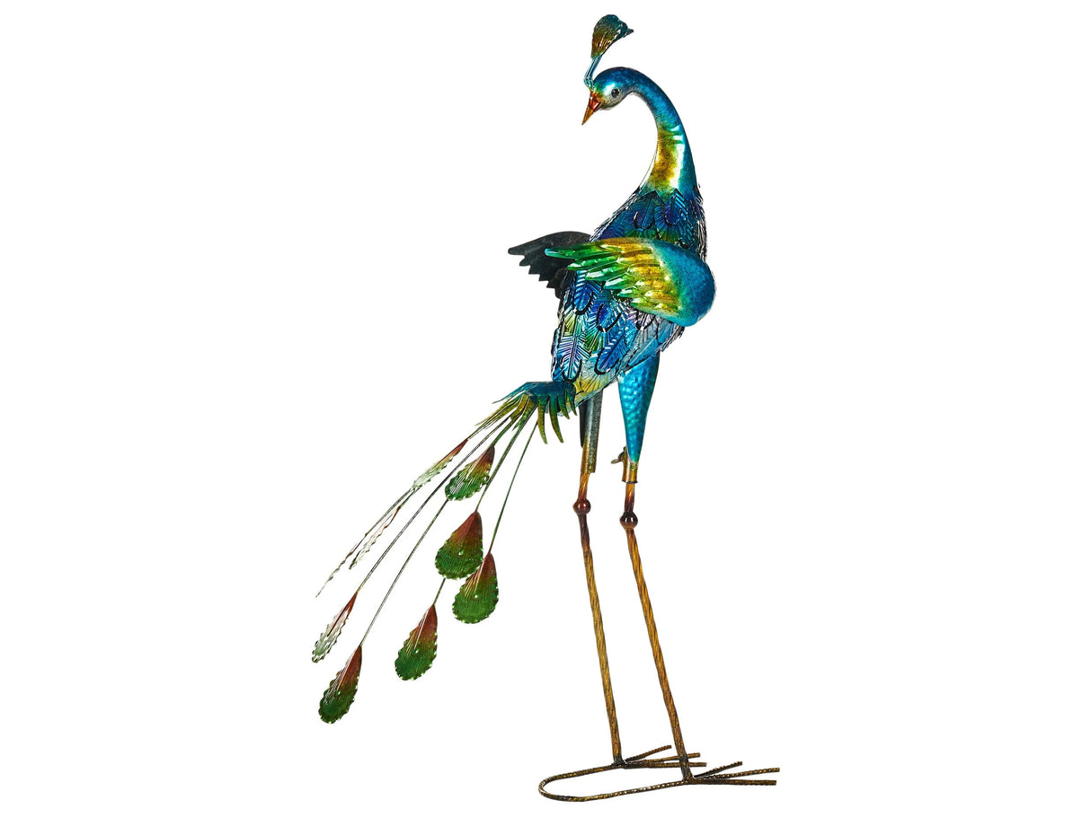 Decorative Figurine Metal Blue 75 cm Accent Piece Peacock Indoor Outdoor Decoration Living Room Beliani