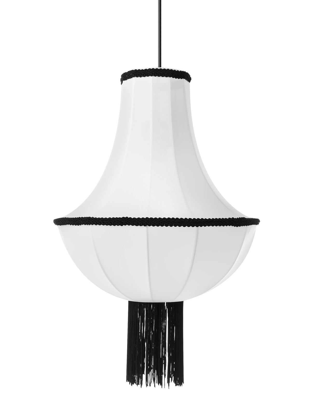 Vintage Pendant Lamp White and Black Nylon Shade Decorative Tassels Traditional Design Living Room Light Beliani