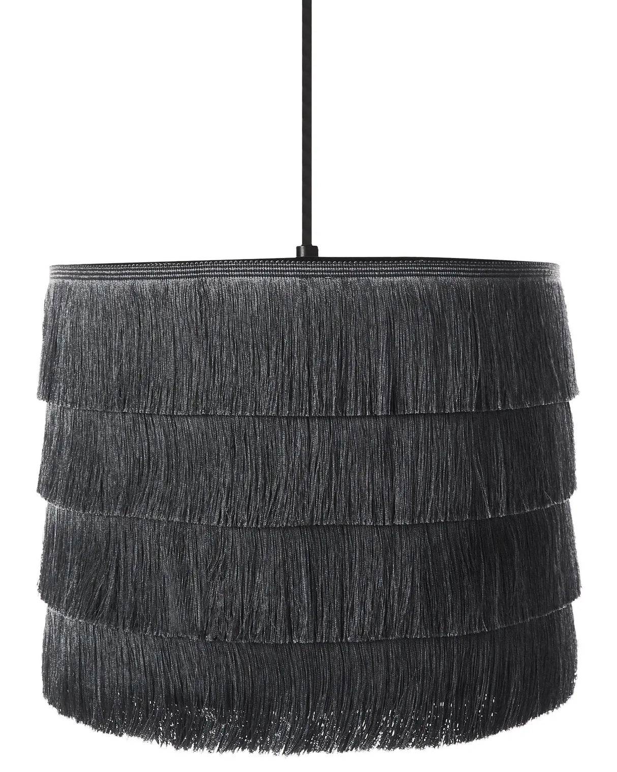 Hanging Pendant Lamp Black Fabric Polyester Shade Fringed Modern Design Living Room Light Beliani