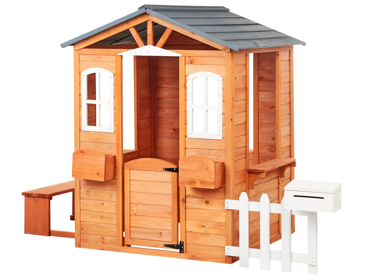 Garden Playhouse Fir Wood Light Outdoor Wendy House with Bench and Post Box Beliani