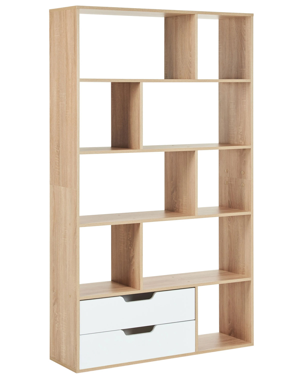 5 Tier Bookcase Light Wood Shelves White Frame 2 Drawers Storage Beliani