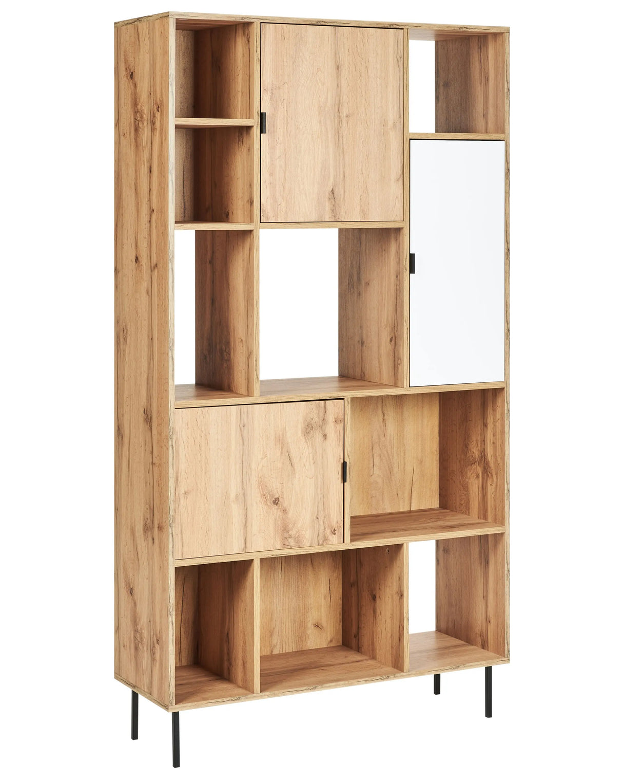 5 Tier Bookcase Light Wood 11 Shelves White Doors Storage Beliani