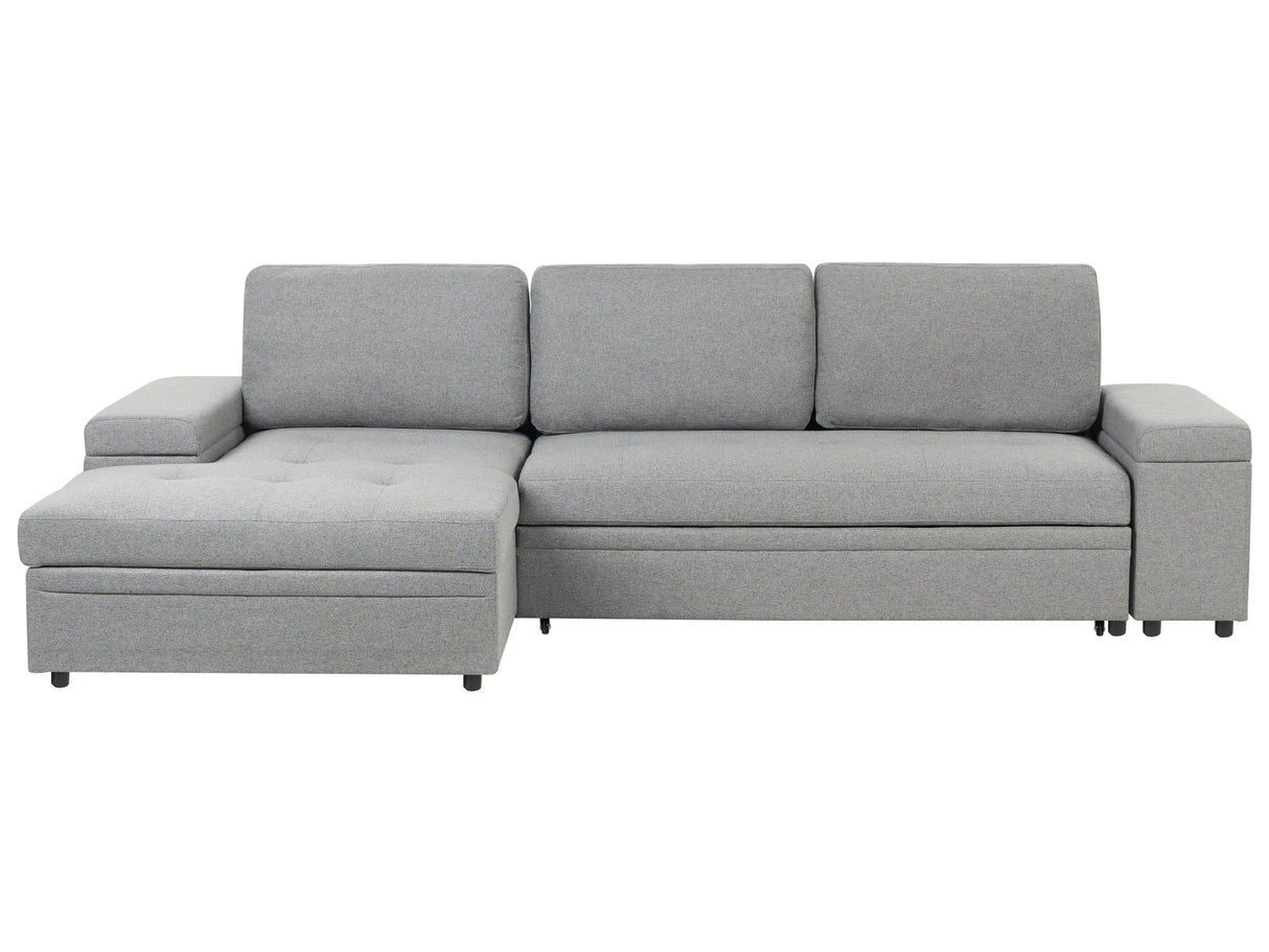 Corner Sofa Bed Grey Fabric Upholstered Right Hand Orientation with Storage Bed Beliani