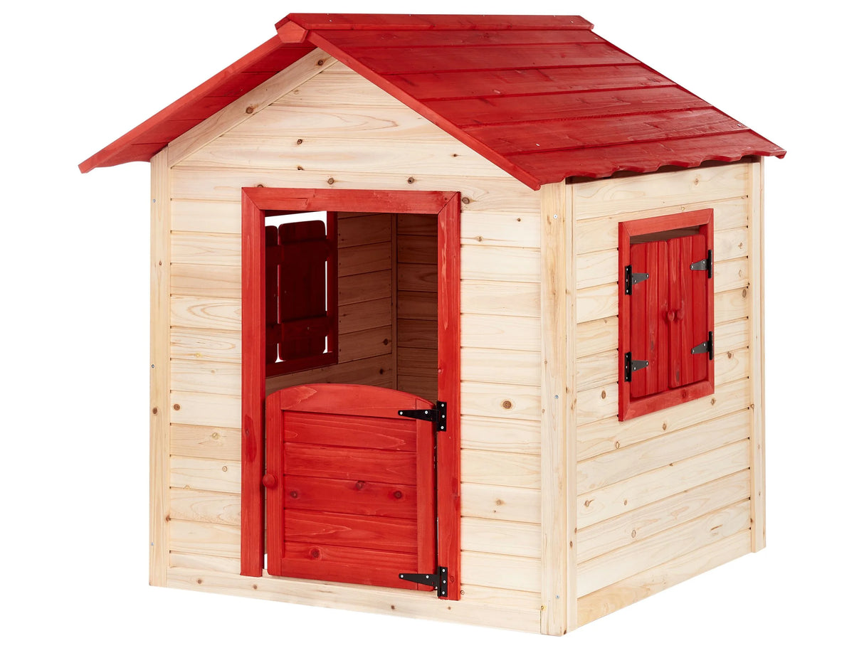 Garden Playhouse Fir Wood Light Outdoor Wendy House Red Roof Cootage Kids House Beliani