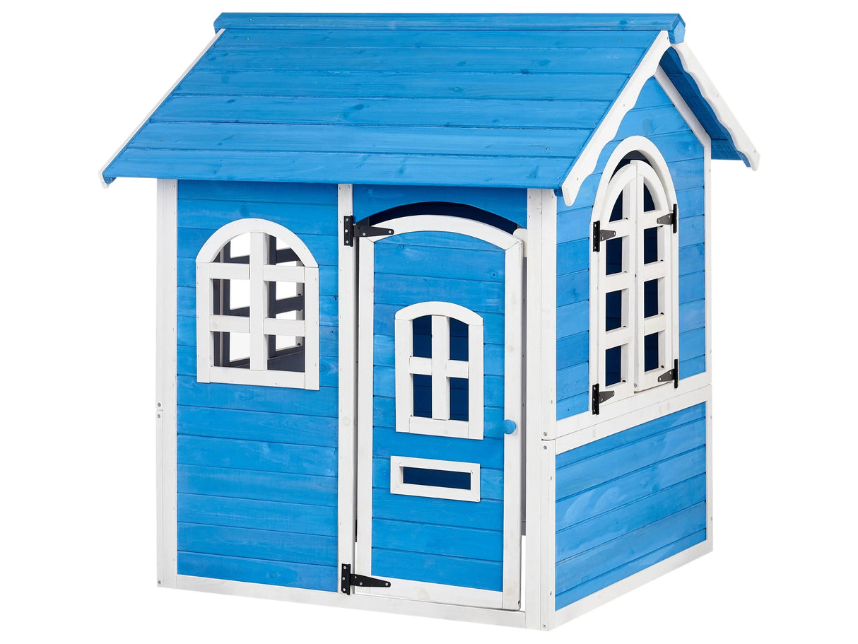 Garden Playhouse Fir Wood Blue Outdoor Wendy House with Blackcoard Cootage Kids House Beliani