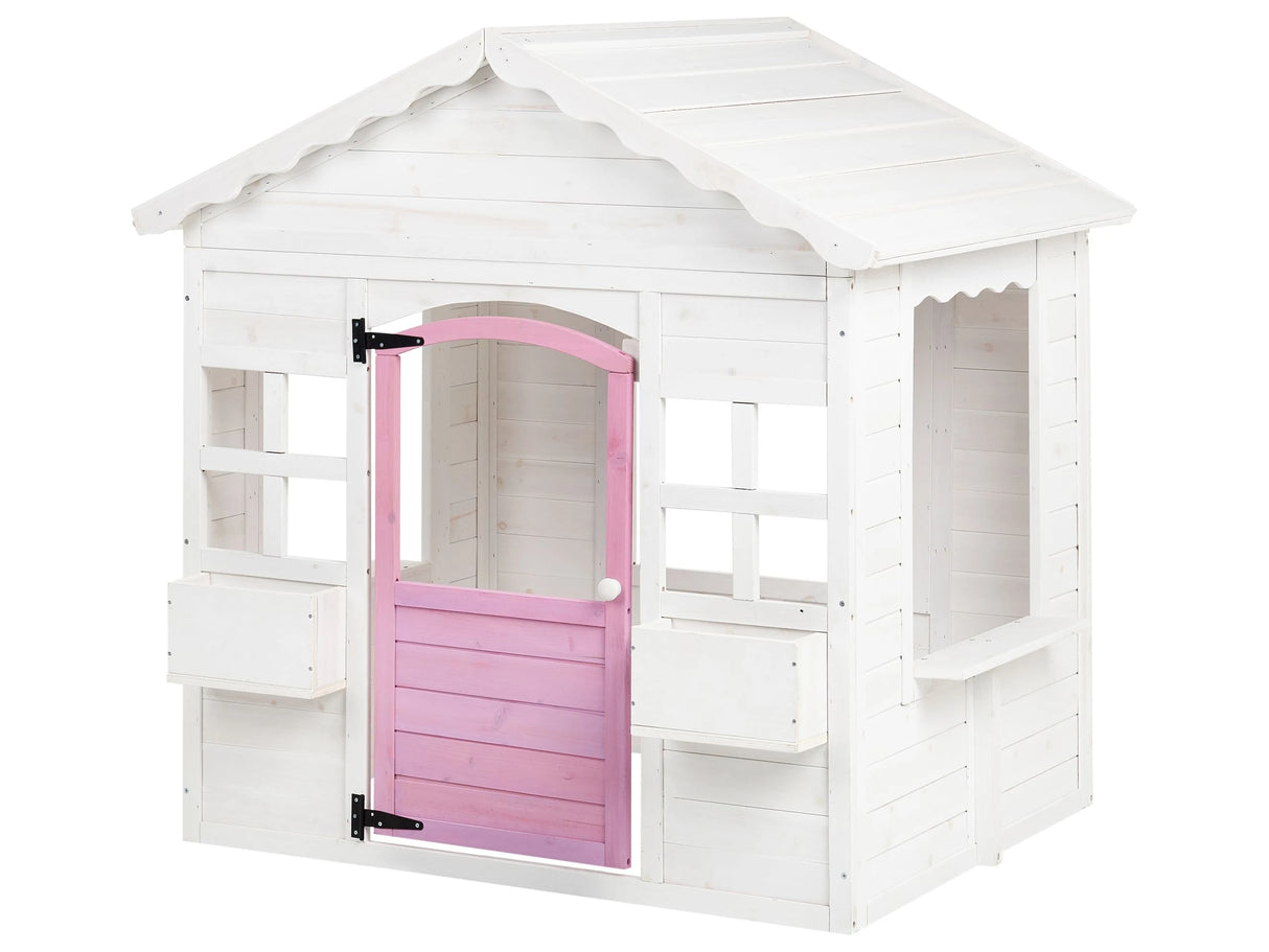 Garden Playhouse Fir Wood White Outdoor Wendy House with Blackcoard Cootage Kids House Beliani