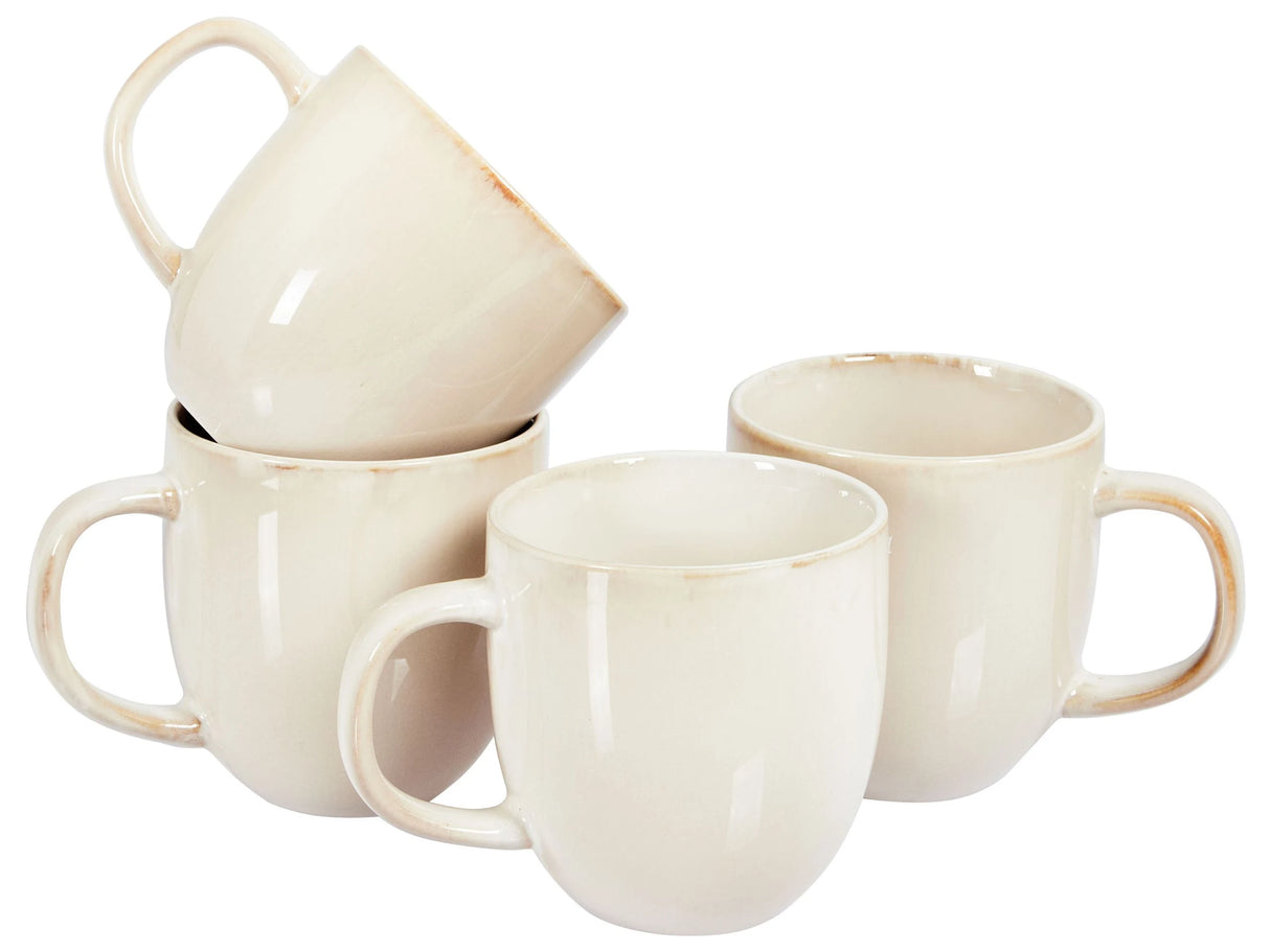 Set of 4 Mugs Light Beige Stoneware Kaolin Handmade Reactive Glaze Finish Kitchen Dining Room Beliani