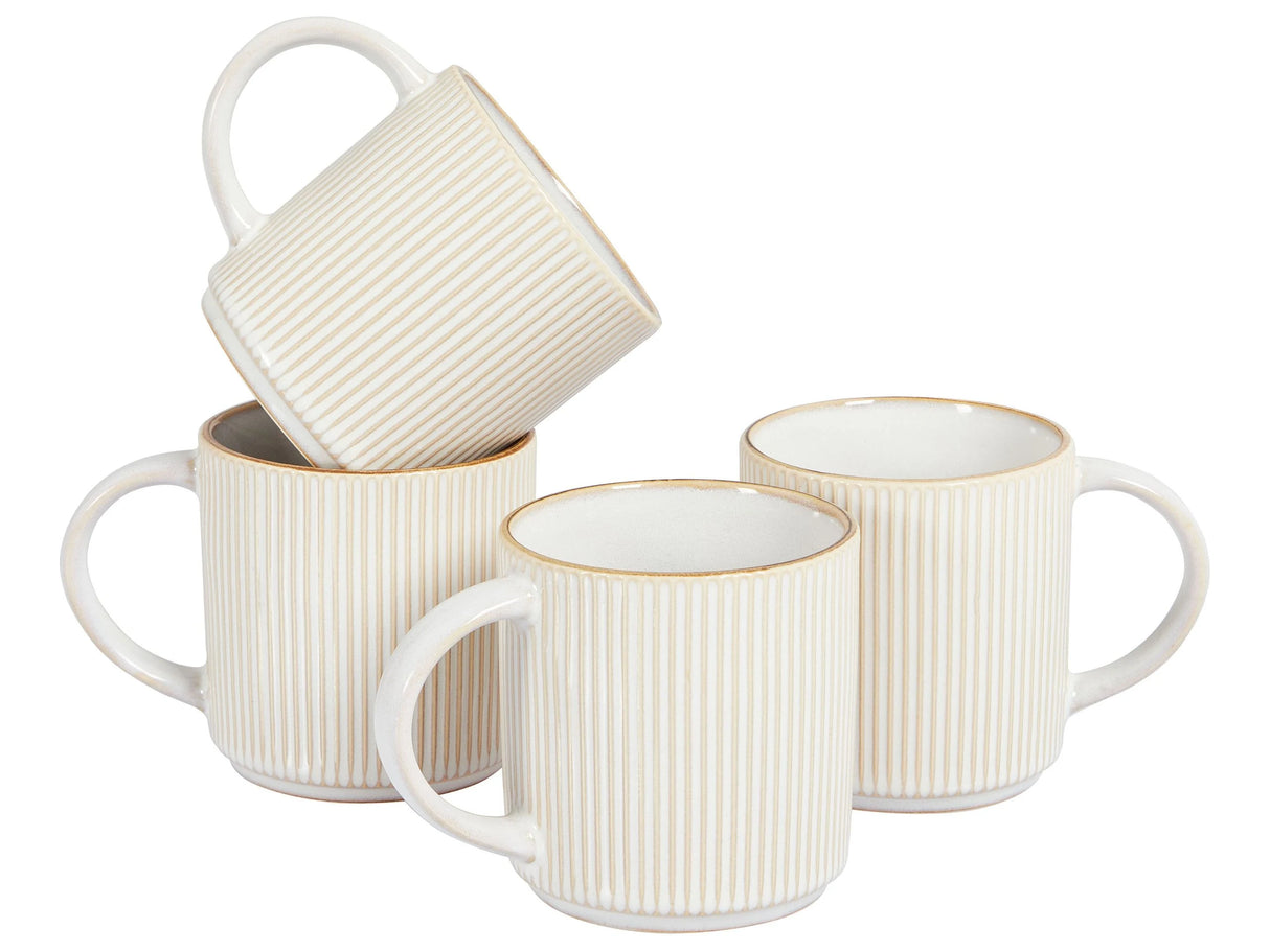 Set of 4 Mugs Light Beige Stoneware Kaolin Handmade Reactive Glaze Finish Kitchen Dining Room Beliani
