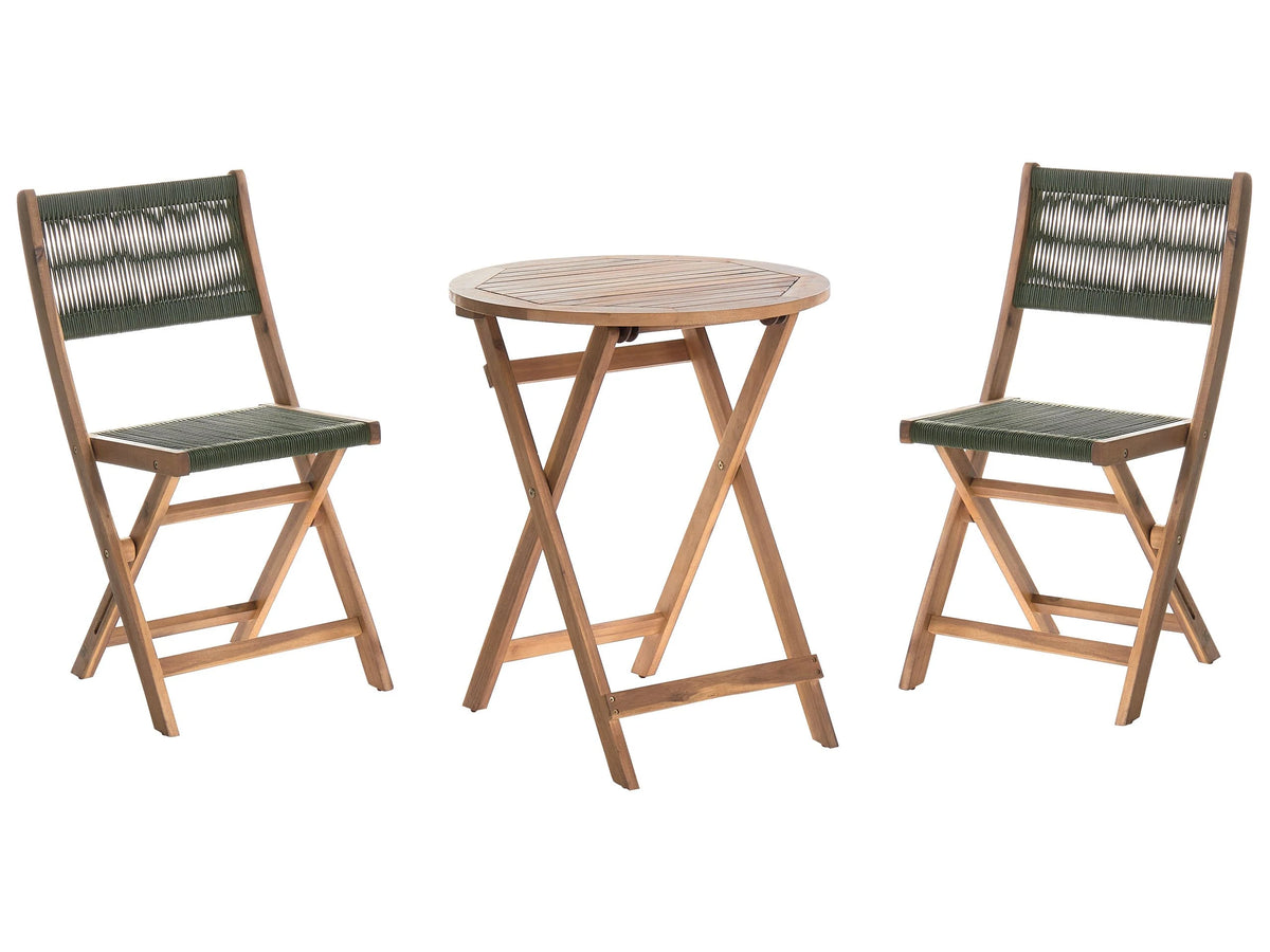 3 Piece Bistro Set Green Acacia Wood Folding Slatted Design Scandinavian Modern Beliani
