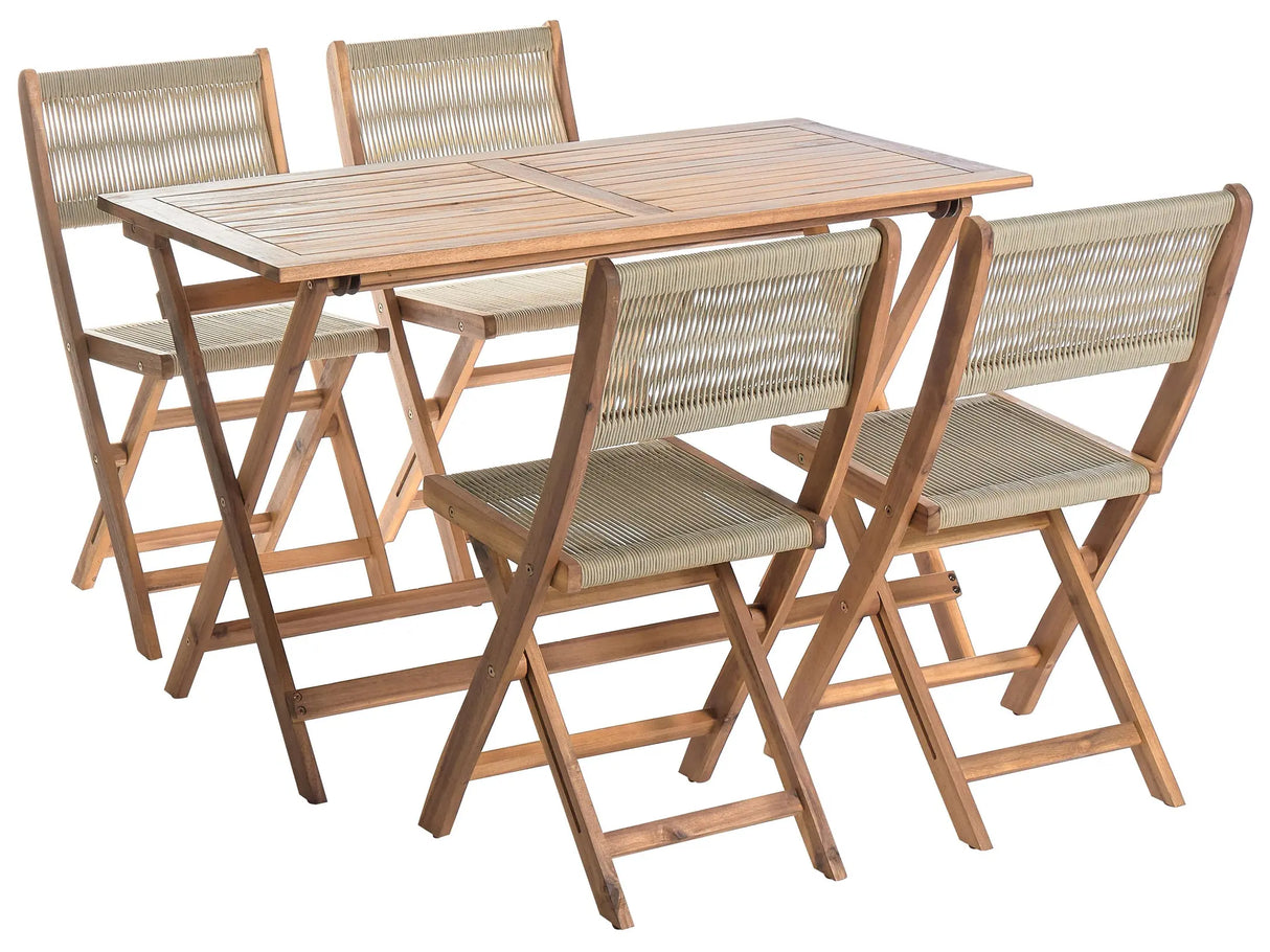 Garden Dining Set Beige Acacia Wood Table 120 x 60 cm 4 Outdoor Chairs Beliani