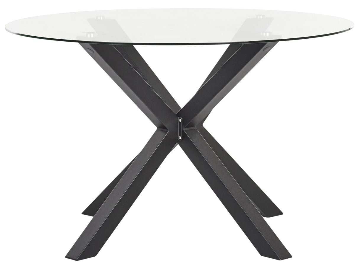 Garden Dining Table Black Aluminium Legs Transparent Glass Top Round 120 cm Outdoor Modern Beliani