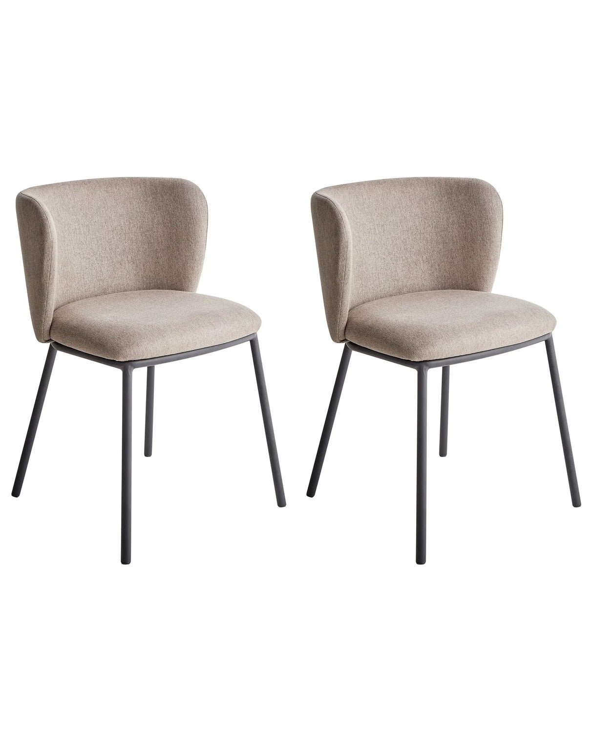 Set of 2 Dining Chairs Taupe Polyester Upholstery Black Metal Legs Armless Curved Backrest Modern Contemporary Design Beliani