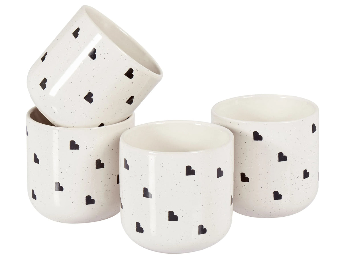 Set of 4 Mugs White Stoneware Kaolin Handmade Reactive Glaze Finish Heart Pattern Kitchen Dining Room Beliani