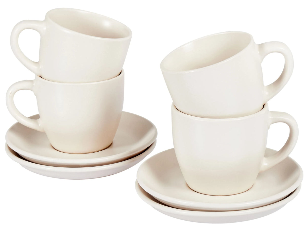 Set of 4 Cups with Saucers White Stoneware Kaolin Handmade Reactive Glaze Finish Service for 4 People Tea Coffee Kitchen Dining Room Beliani