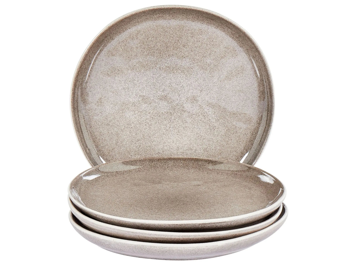 Set of 4 Side Plates Grey Stoneware Kaolin Handmade Reactive Glaze Finish Dessert Plate Kitchen Dining Room Beliani