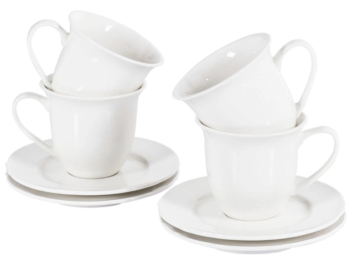 Set of 4 Cups with Saucers White Porcelain Glossy Finish Service for 4 People Tea Coffee Kitchen Dining Room Beliani