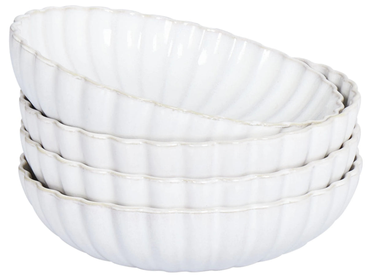 Set of 4 Deep Plates White Stoneware Kaolin Handmade Reactive Glaze Finish Pasta Bowls Kitchen Dining Room Beliani