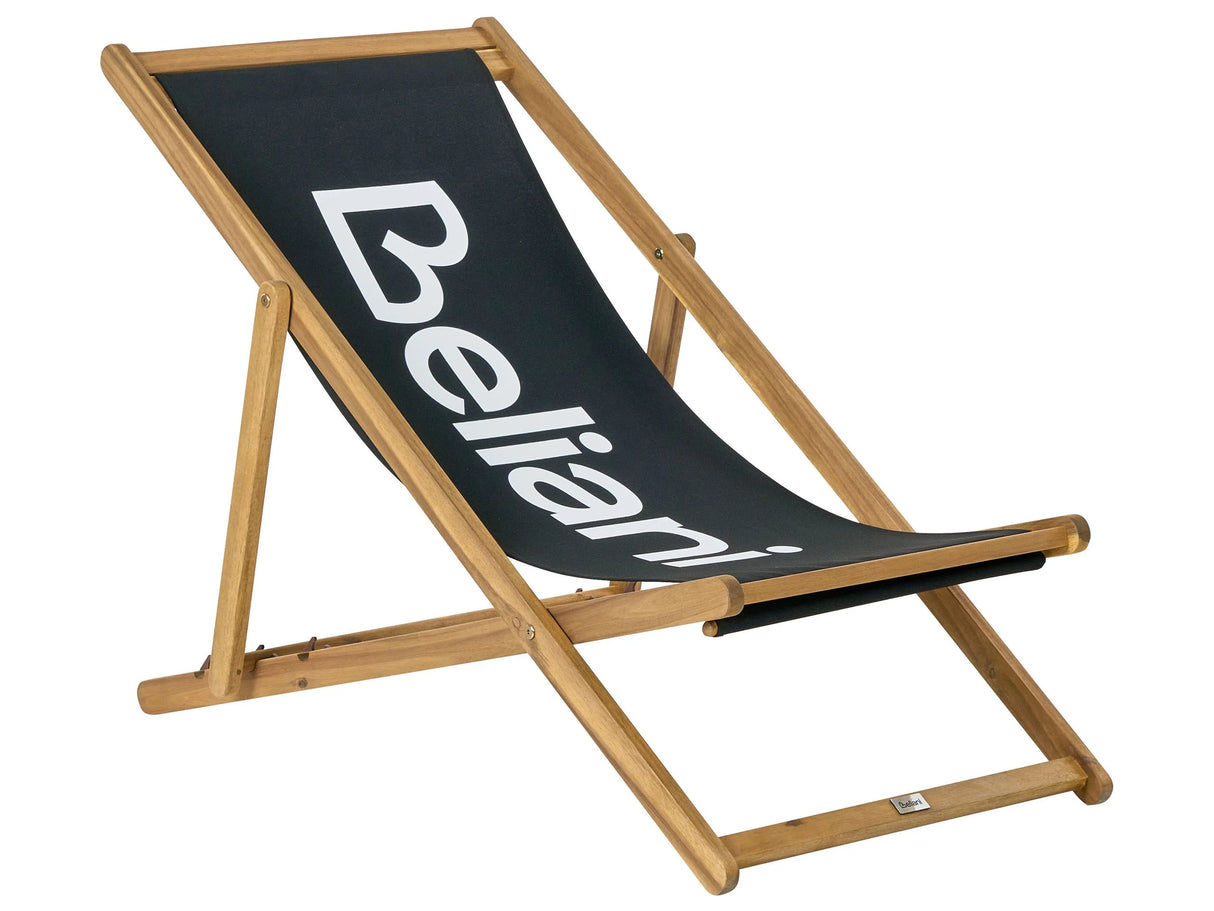 Garden Deck Chair Black Fabric Light Acacia Wood Frame Reclining Folding Sun Lounger Beliani