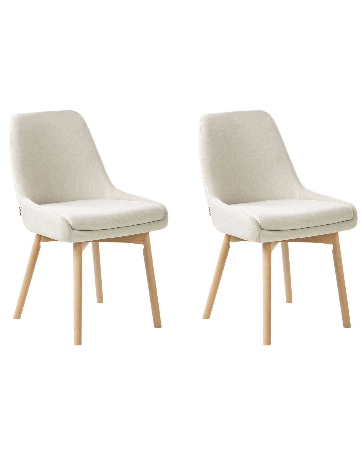 Set of 2 Chairs Off-White Polyester Fabric Dark Solid Wood Legs Thickly Padded Seat Beliani