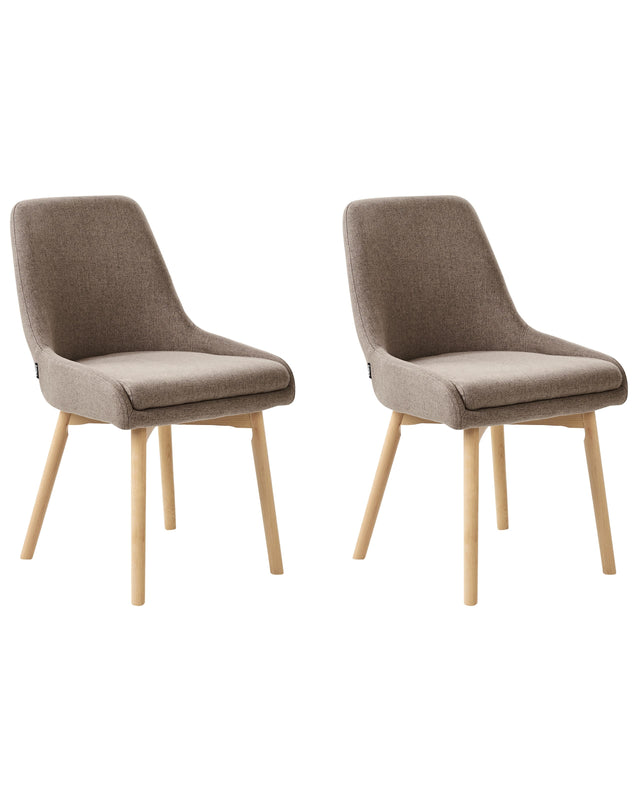 Set of 2 Chairs Brown Polyester Fabric Dark Solid Wood Legs Thickly Padded Seat Beliani