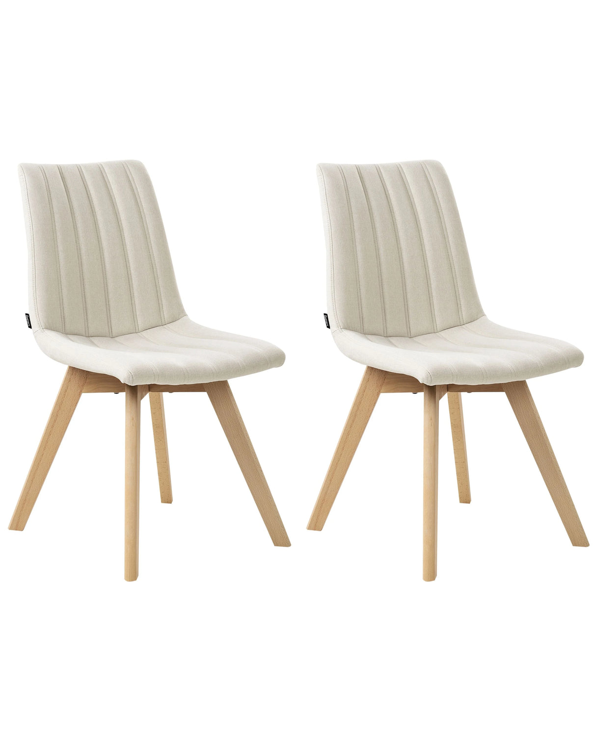 Set of 2 Chairs Off-White Polyester Fabric Light Solid Wood Legs Vertical Padding Curved Back Beliani