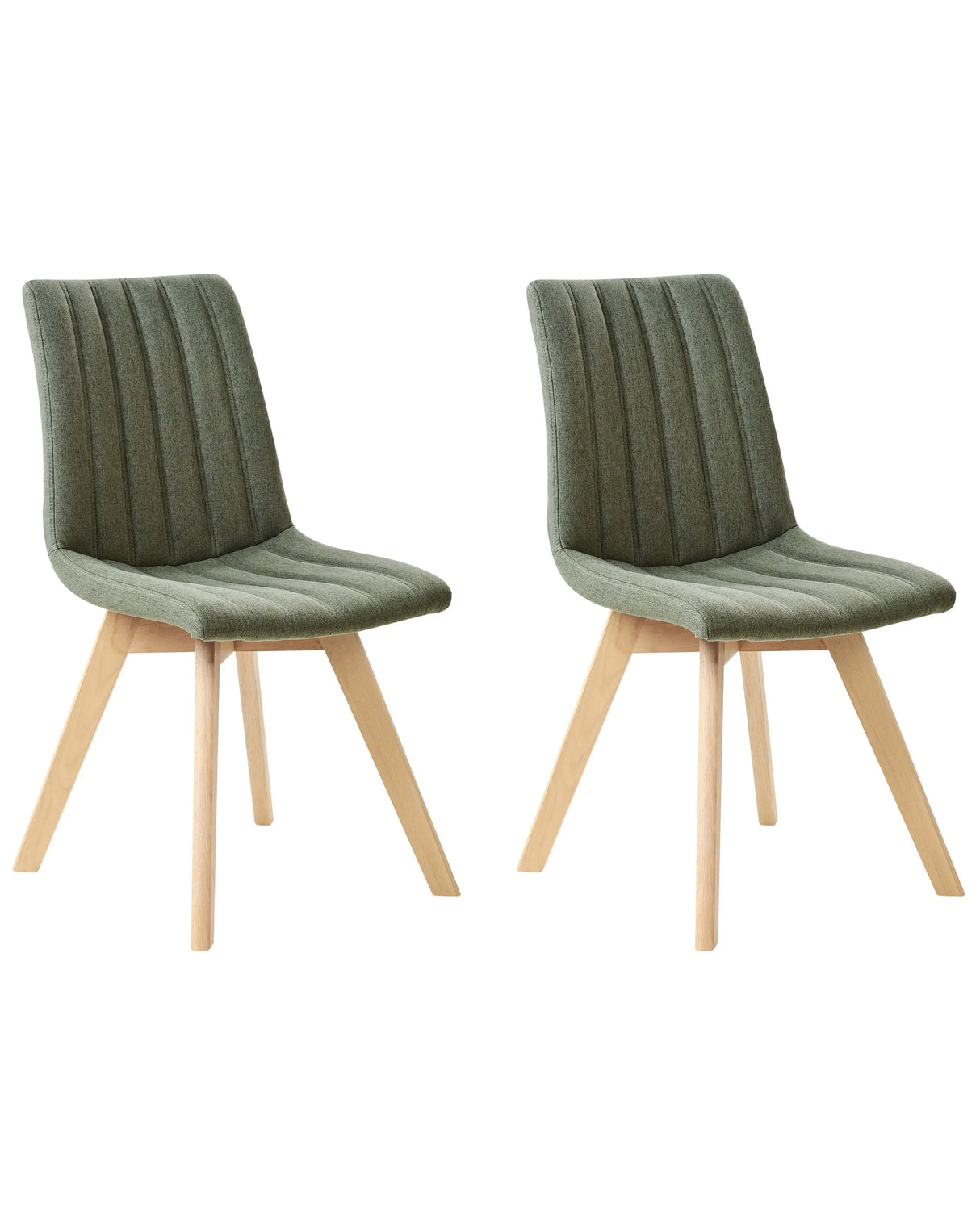 Set of 2 Chairs Dark Green Polyester Fabric Light Solid Wood Legs Vertical Padding Curved Back Beliani