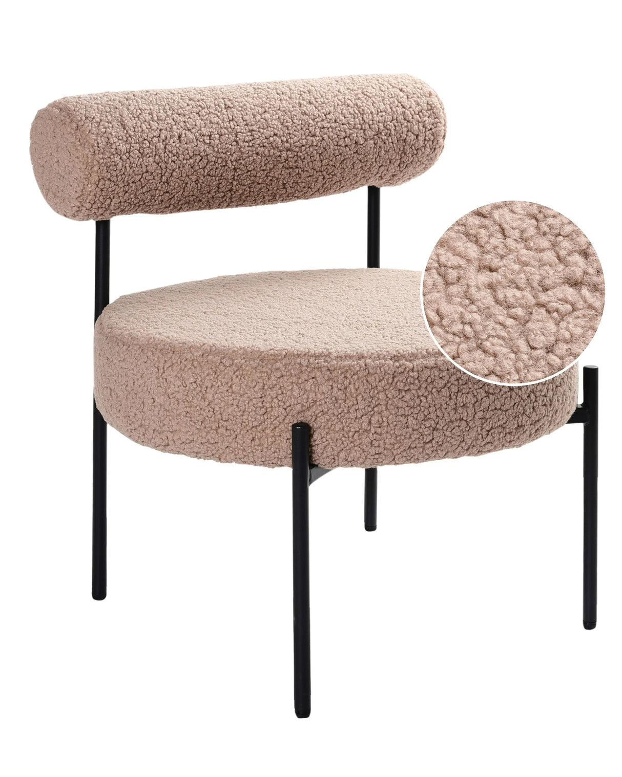 Armless Accent Chair Taupe Boucle Upholstery Round Seat Roll Back Vintage Design Black Metal Frame Beliani