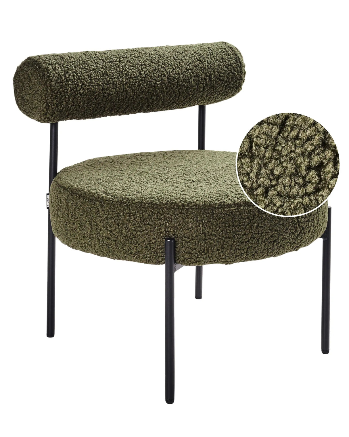 Armless Accent Chair Green Boucle Upholstery Round Seat Roll Back Vintage Design Black Metal Frame Beliani