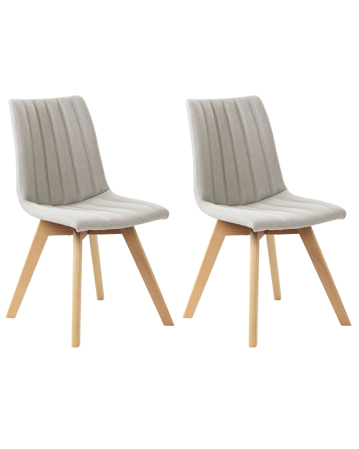 Set of 2 Chairs Light Grey Polyester Fabric Light Solid Wood Legs Vertical Padding Curved Back Beliani