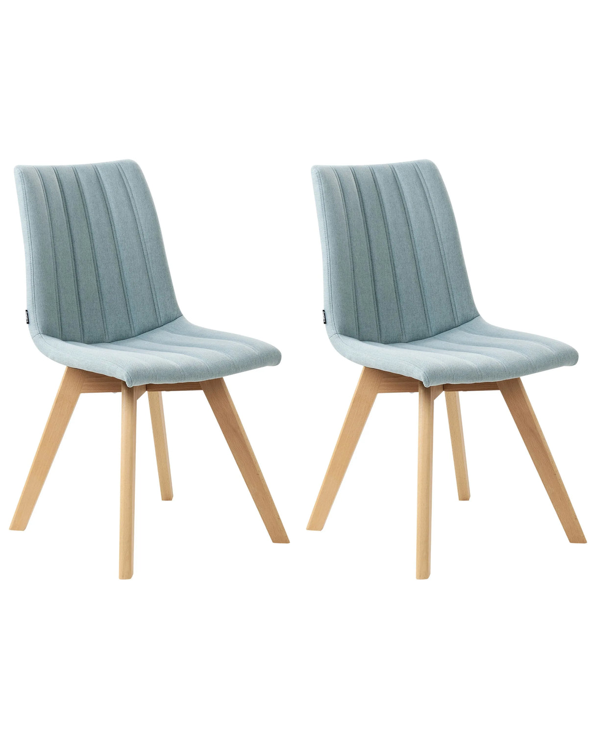 Set of 2 Chairs Light Blue Polyester Fabric Light Solid Wood Legs Vertical Padding Curved Back Beliani