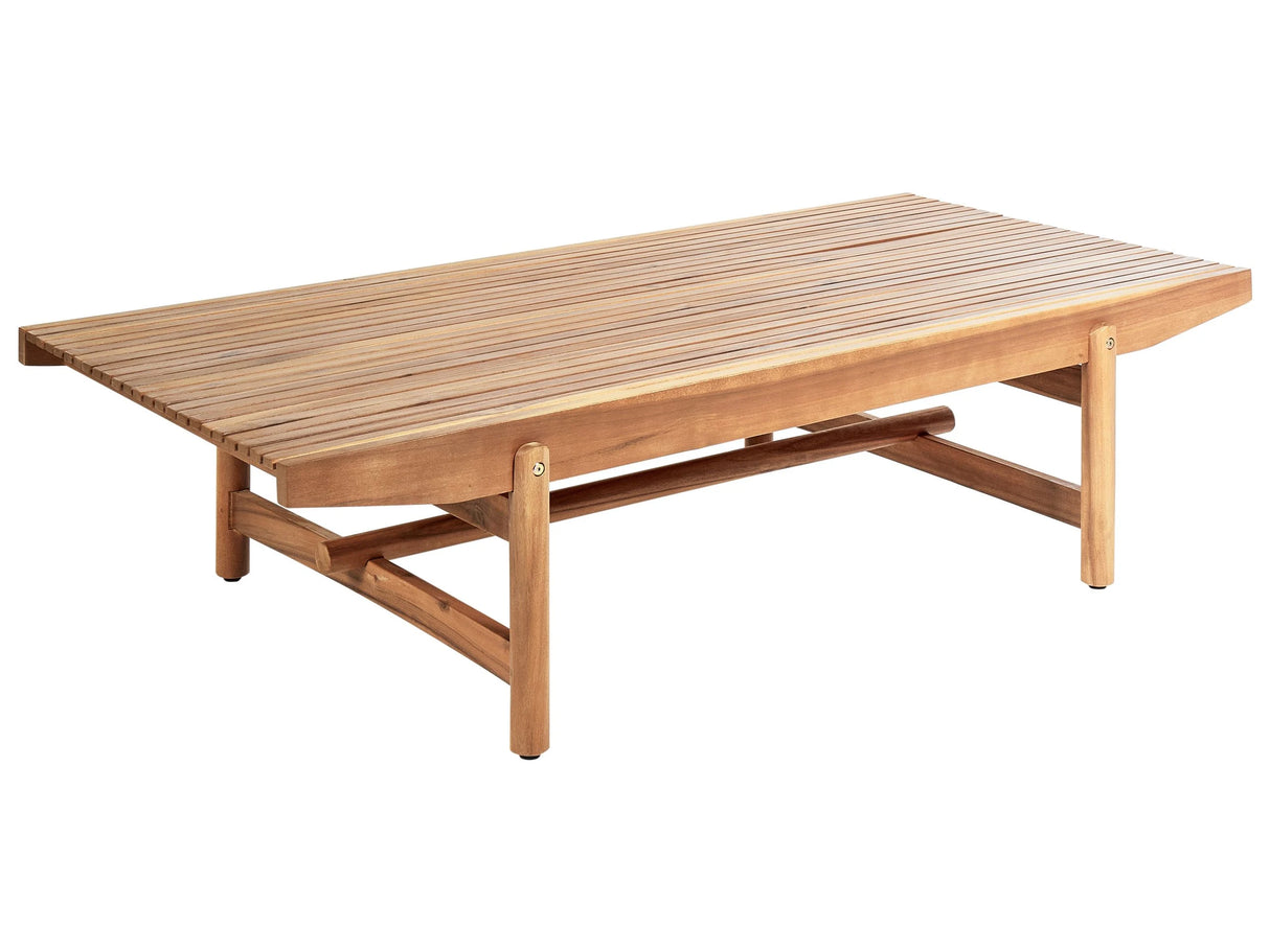 Garden Coffee Table Light Acacia Wood 145 x 79 cm Outdoor Rustic Design Patio Balcony Beliani