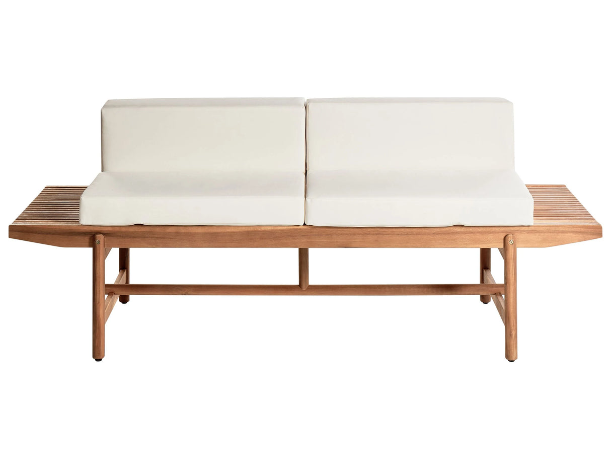 Garden Bench Light Acacia Wood 210 x 84 cm with Off-White Cushions Outdoor Rustic Design Patio Balcony Beliani