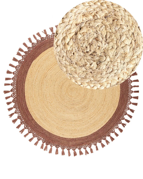 Area Rug Beige and Brown Round 140 cm Boho Rustic Spiral Braided Plaited Handmade Natural Jute Bedroom Living Room Beliani