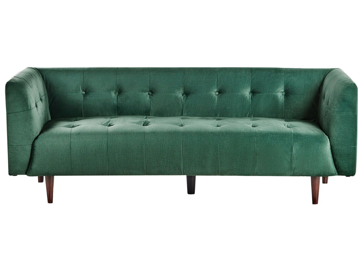 Sofa Green Fabric Upholstery Wooden Legs 3 Seater Buttoned Couch Upholstery Rubberwood Legs Beliani