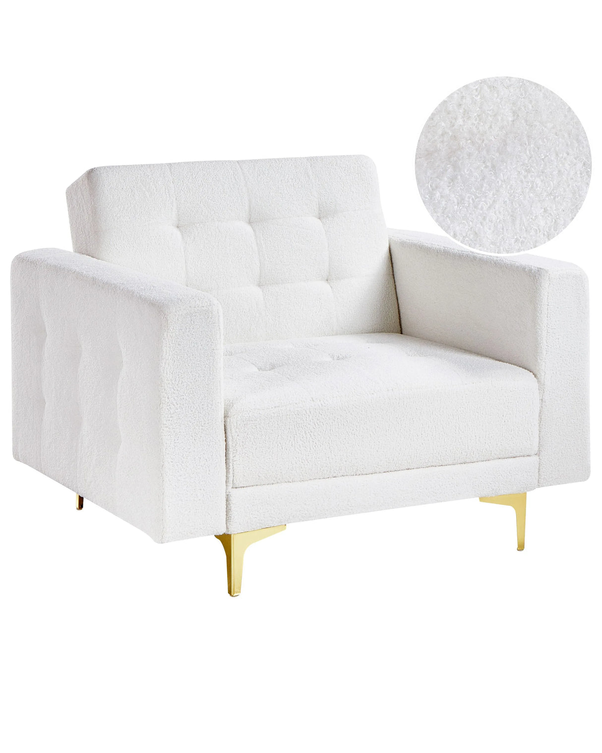 Armchair White Tufted Boucle Fabric Modern Living Room Reclining Chair Gold Legs Track Arm Beliani