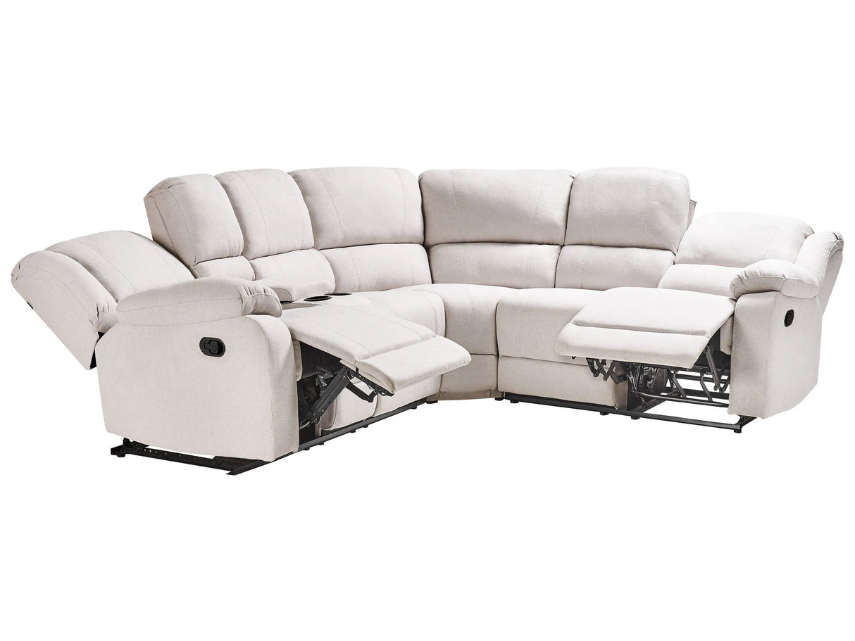 Manual Recliner Sofa Light Beige Fabric Corner Sofa 5 Seater Centre Storage Armrest Cup Holder Beliani
