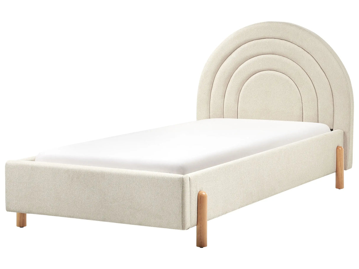Bed Beige Fabric EU Single Size 3ft Slatted Base Wooden Legs Minimalist Retro Design Half-Round Headboard Beliani