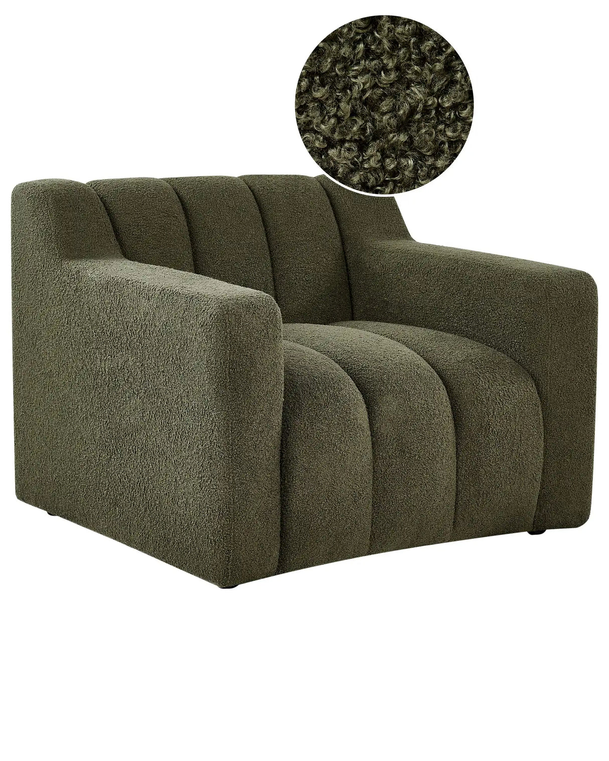Armchair Dark Green Boucle Upholstered Cushioned Thickly Padded Backrest Modern Living Room Couch Beliani
