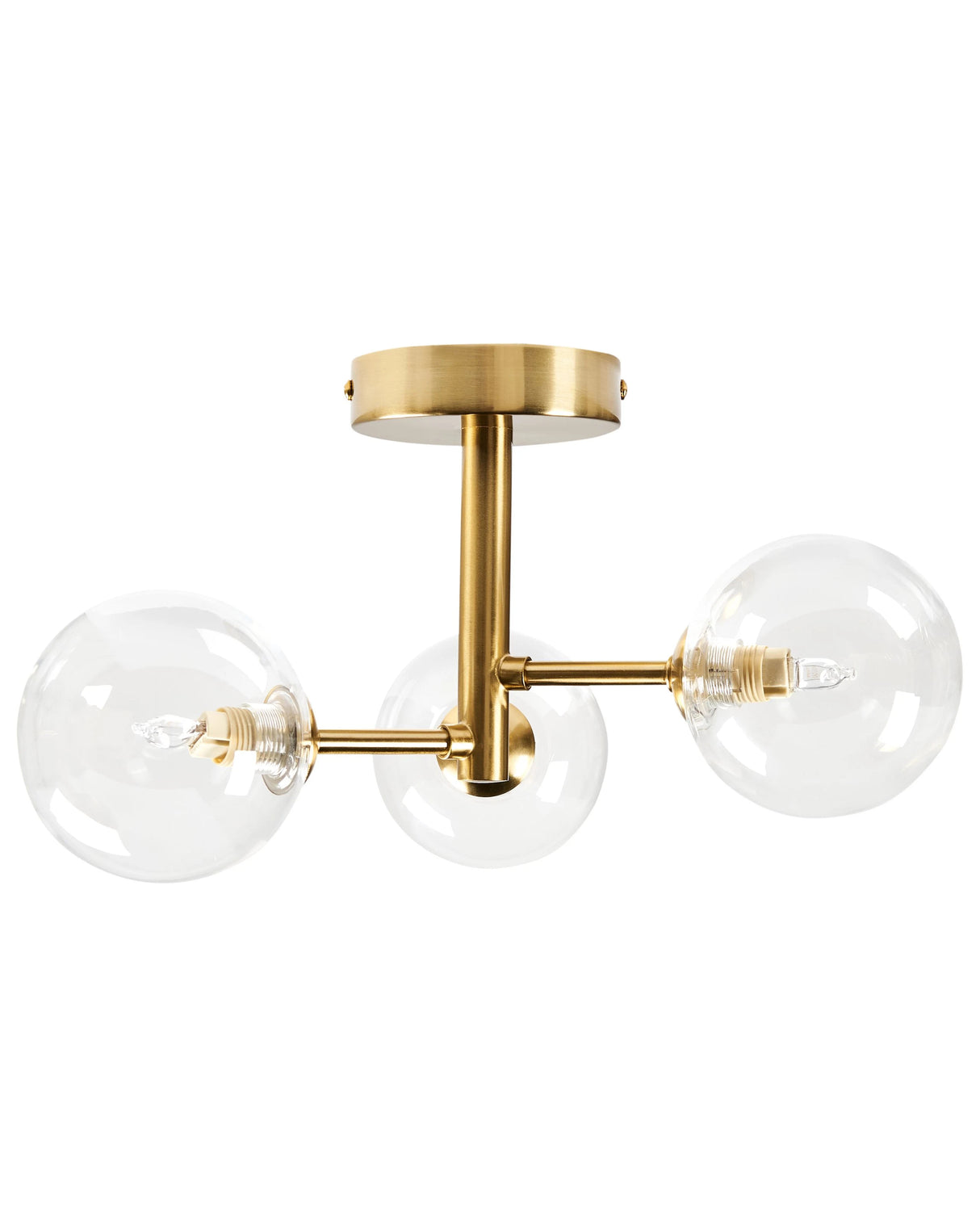 Ceiling Light 3 Lights Brass Glass and Iron Metal Glamorous Modern Look Living Room Lighting Beliani