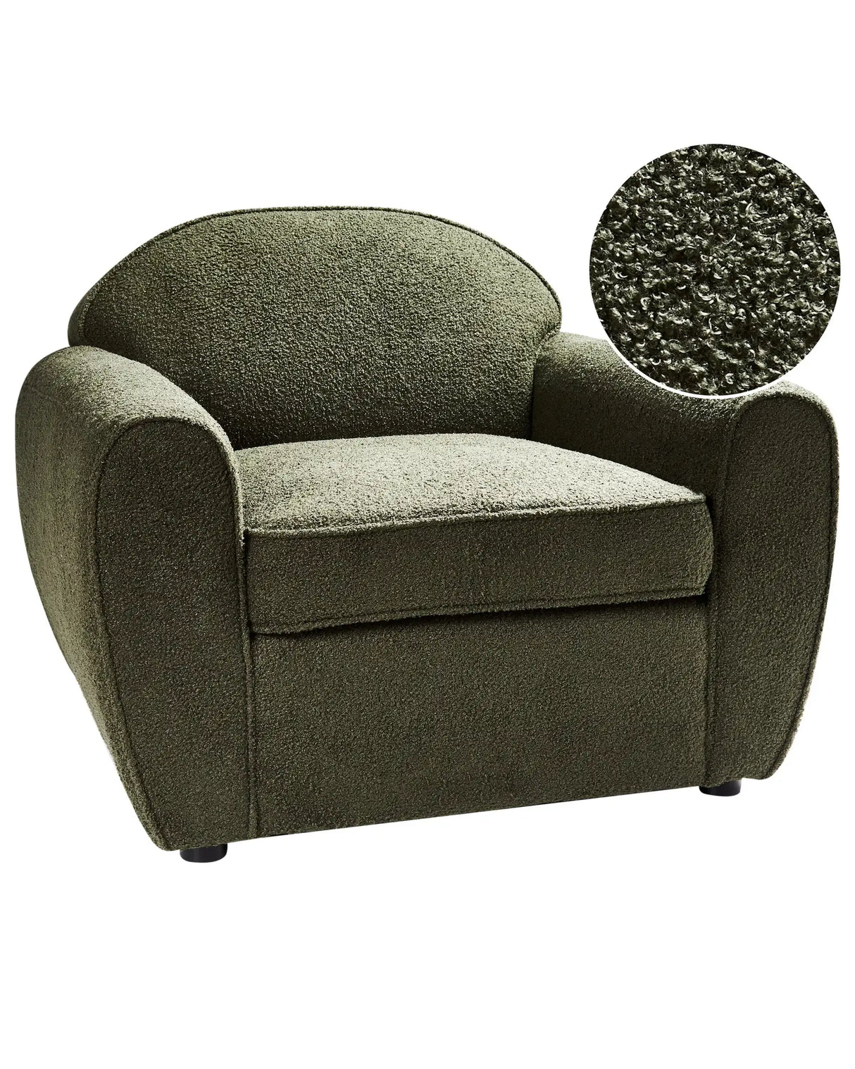 Armchair Dark Green Boucle Upholstered Cushioned Thickly Padded Backrest Modern Living Room Couch Beliani