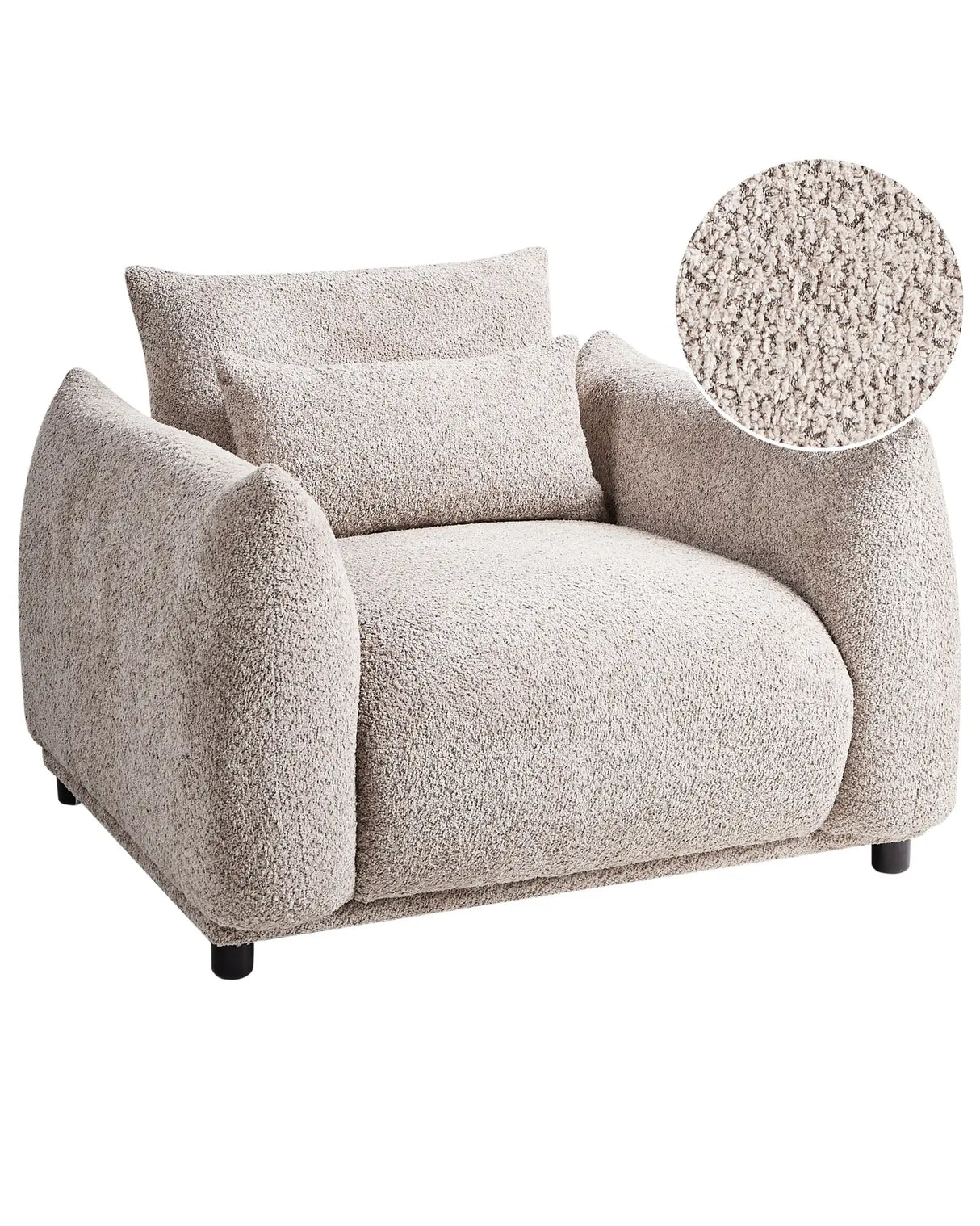 Armchair Beige Boucle Fabric Soft Nubby Black Legs Curved Backrest Retro Glam Art Decor Style Beliani