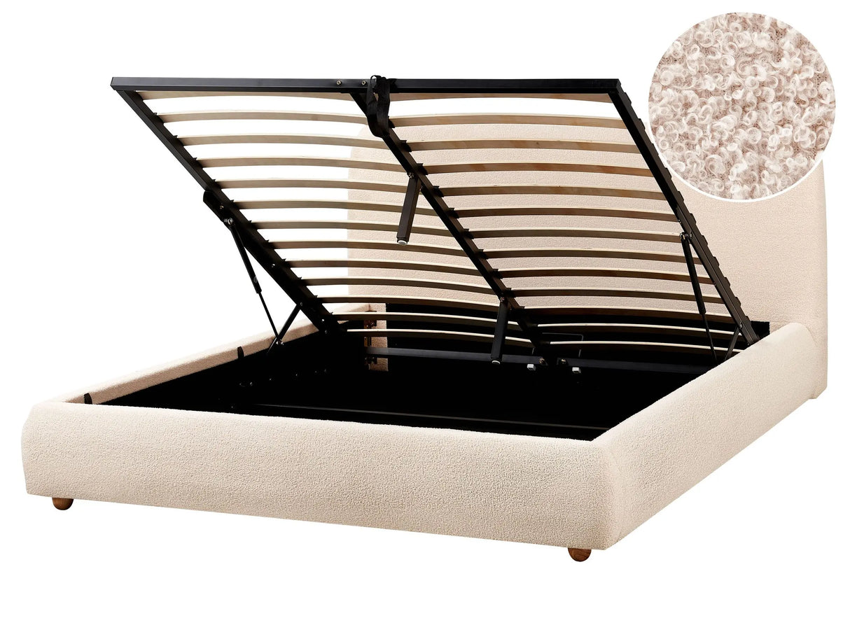 Storage Bed Light Beige Boucle Polyester Fabric EU King Size 5ft3 Minimalist Modern Design Ottoman Storage Beliani